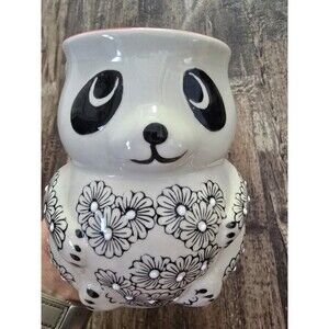 Yokohama Studio Panda Bear Mug Hand Painted Ceramic Red Handle Floral Panda...